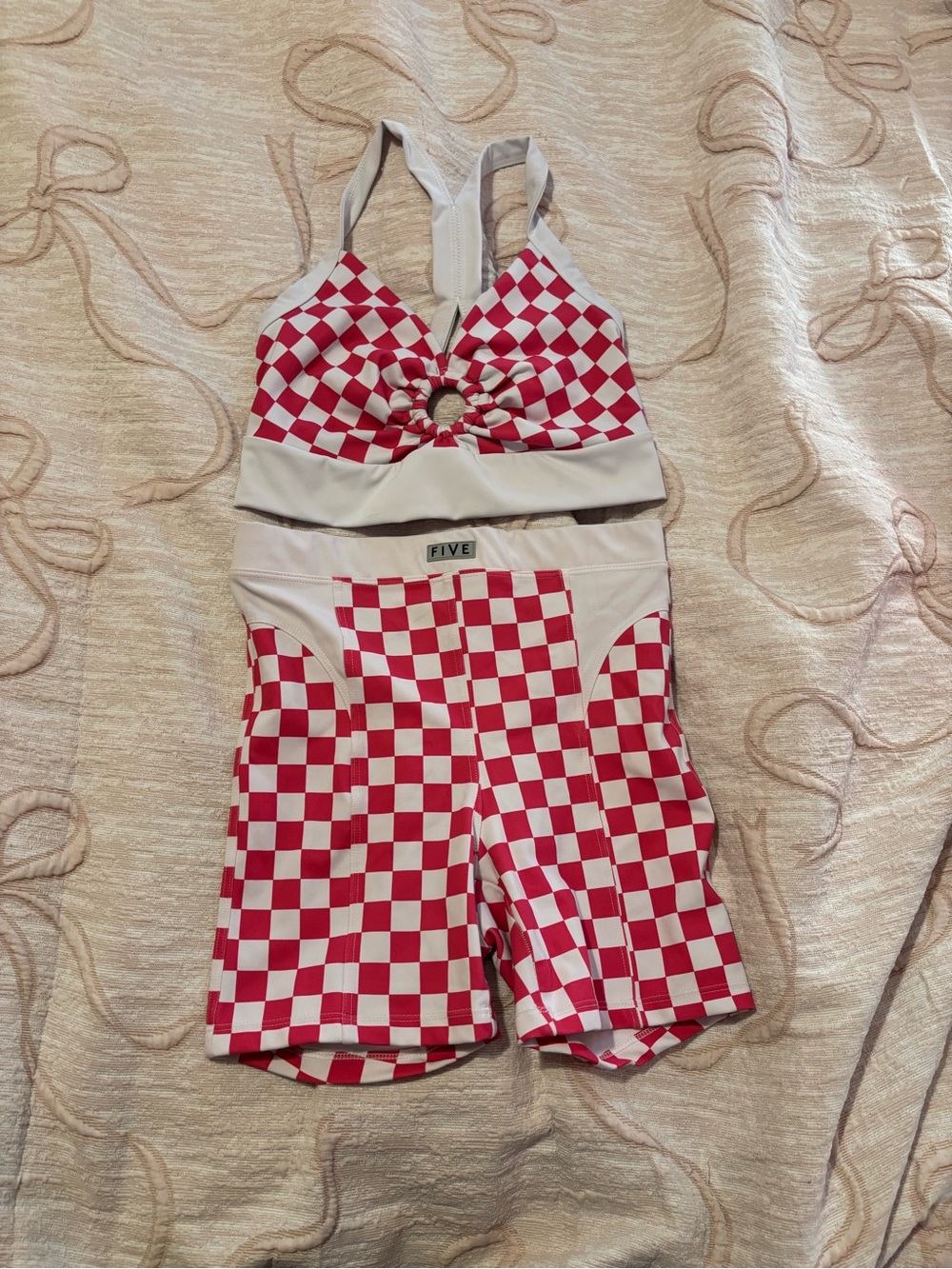 Five The Label Pink & White Checker Two-Piece Active Set